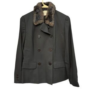 Lord & Taylor Vintage Wool Peacoat Black Faux Fur Collar 6P Petite